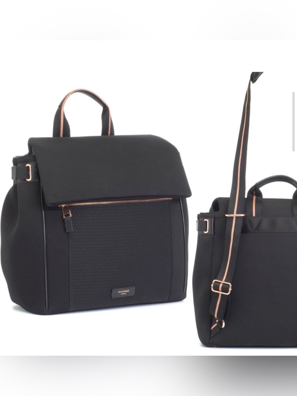 Storksak St. James Convertible Diaper Bag in Black- Backpack- GUC Baby Bag